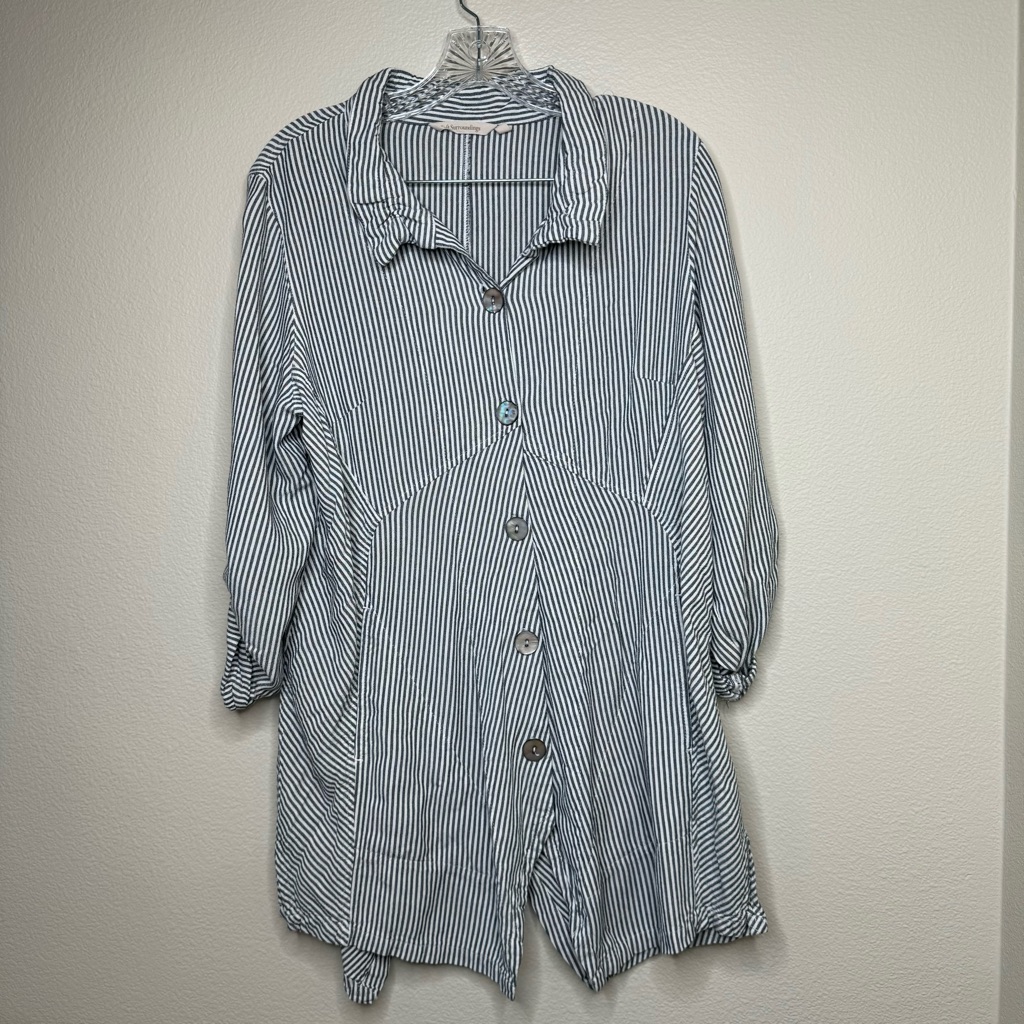 Soft Surroundings | Sasha Grey White Striped Tunic | Large